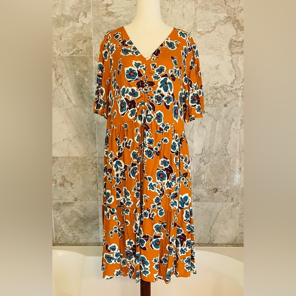 Ava & Viv Copper Floral Print Flutter Sleeve Dress - Picture 2 of 8